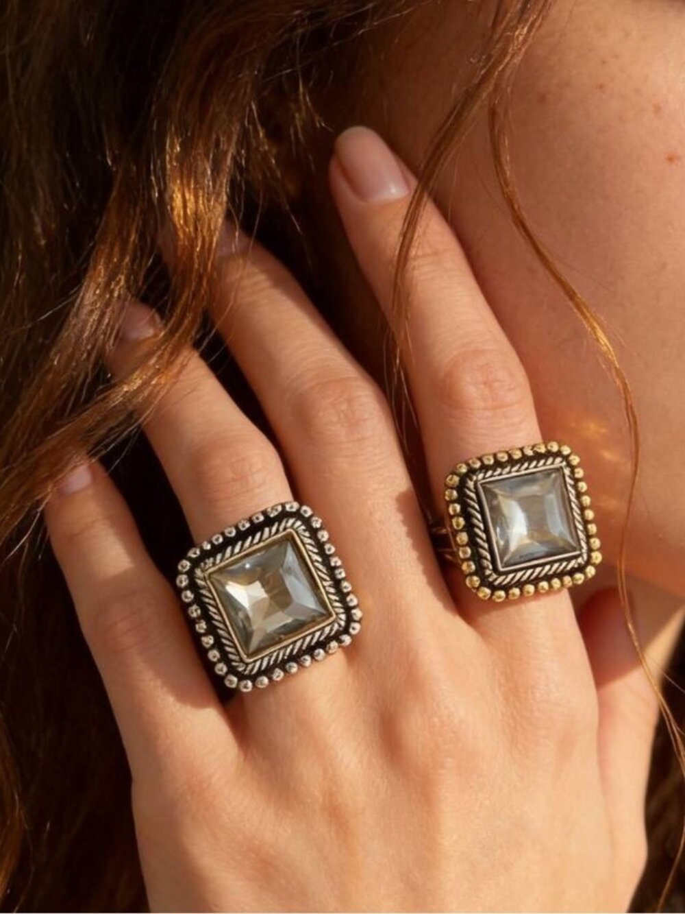 Vintage Gold Grand Facet Crystal Square Ring